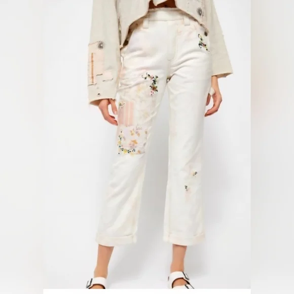 Free People Patchwork & Embroidered Love Alive High Rise Boyfriend Jean Size 29 - Picture 1 of 7